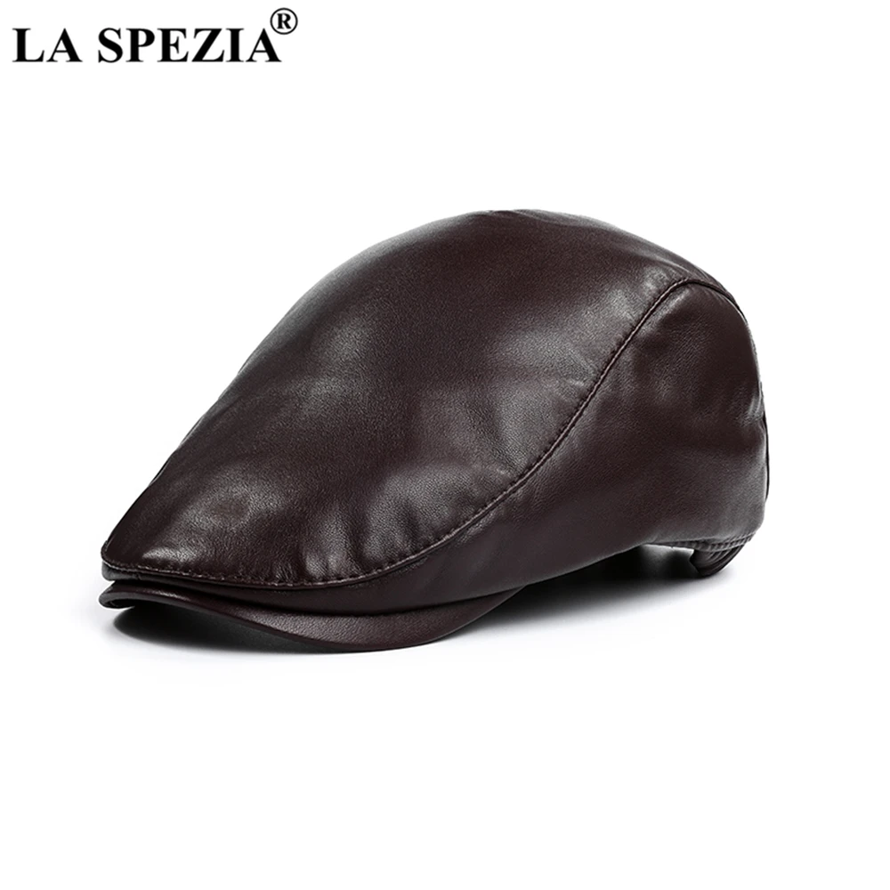 LA SPEZIA Royal Blue Beret Hat Men Women Flat Cap Real Sheepskin Leather Spring Autumn Male Female Solid Unisex Peaked Cap