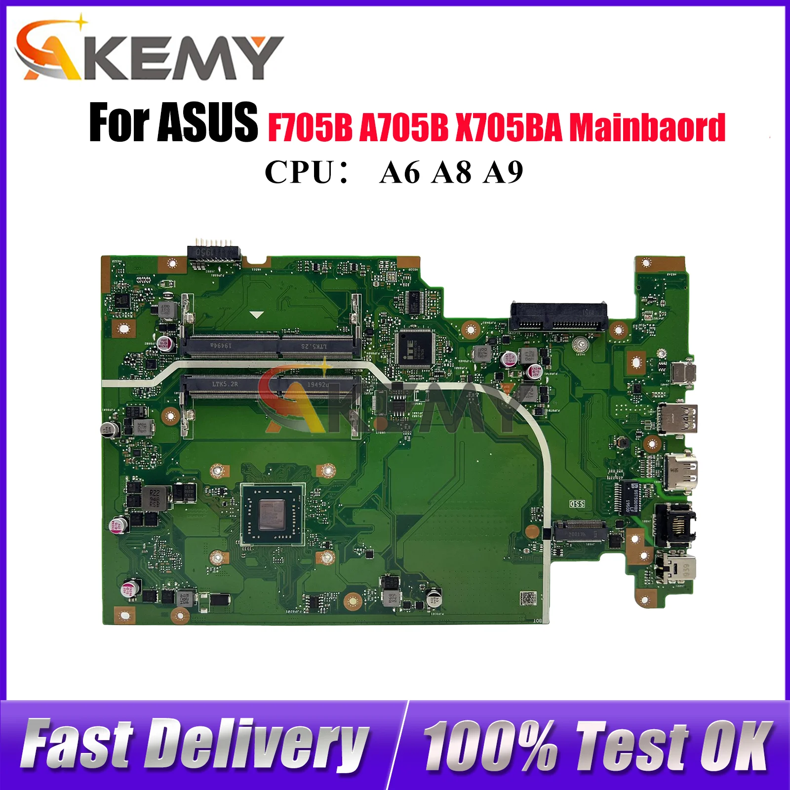 

X705BA Материнская плата для ноутбука ASUS VivoBook X705B X705BA A705B F705B Материнская плата для ноутбука с процессором A6 A8 A9 тест ОК быстрая доставка