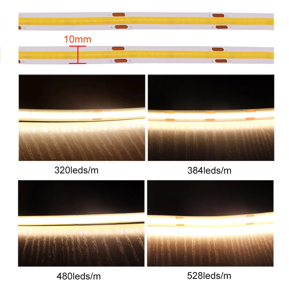 COB LED Strip 320 384 480 528 LEDs High Density Flexible FCOB LED Lights DC12V 24V RA90 3000K 4000K 6000K Dimmable LED Tape 5m