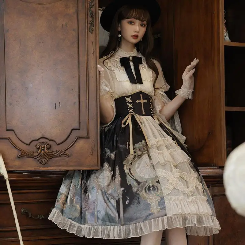 Design butterfly clock op lolita suspender skirt daily lovely lolita sweet skirt 6616