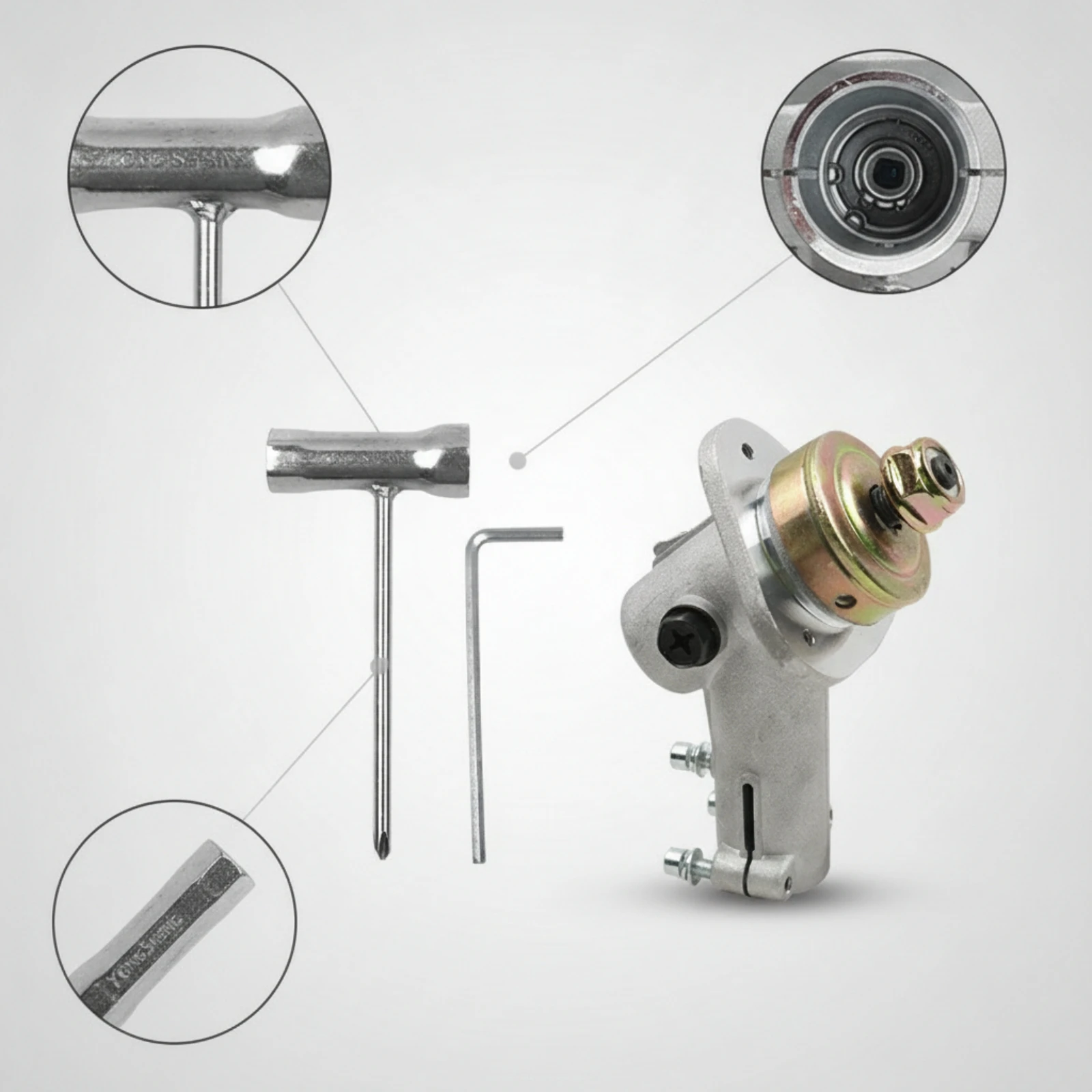 Trimmer Transmission Housing Assembly with Wrench Angled Replacement Trimmer Gearbox Brush Cutter Gearbox Metal Sturdy