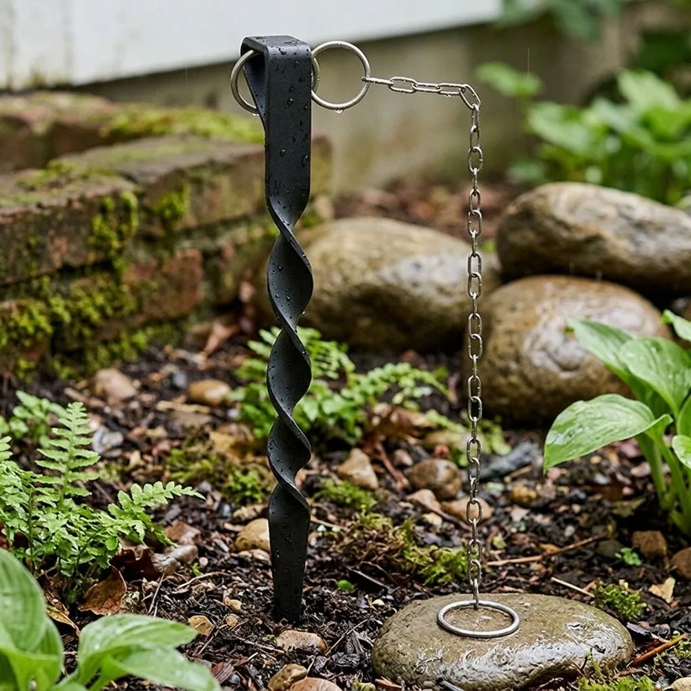 Rain Chain Positioning Stake Iron For garden Drainage Fixer for Outdoor Gutter Integration and Rain Chain Mounting Support