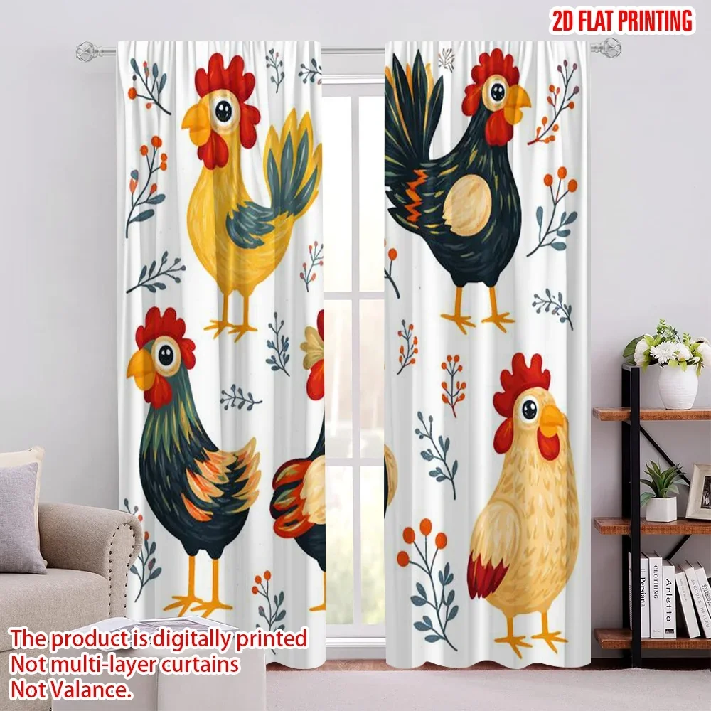 Rooster Farmhouse Curtains 2pcs Digital Print Boho Window Drapes Cottage Style Living Room Home Decor