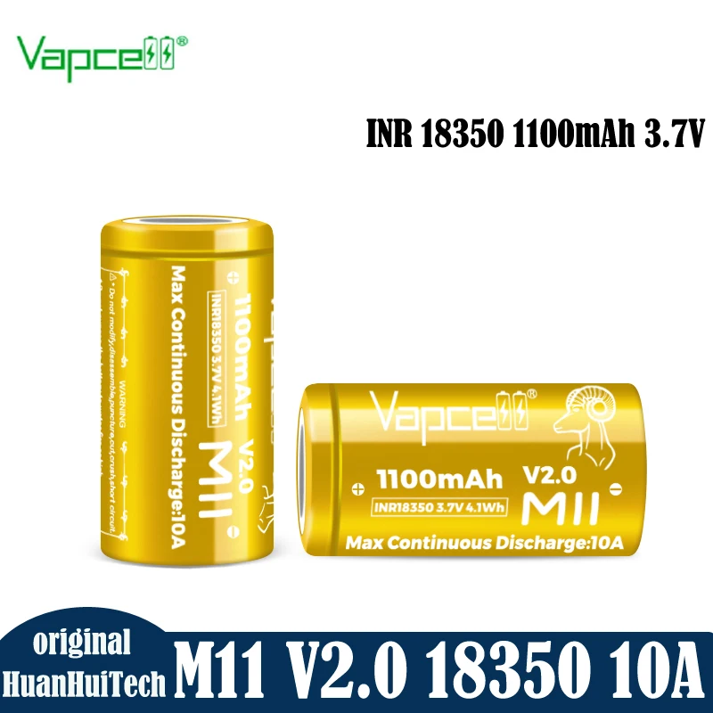 Cylinder Original Vapcell M11 V2.0 Battery INR 18350 1100mAh 10A 3.7V High Power Rechargeable Lithium Battery For Flashlight