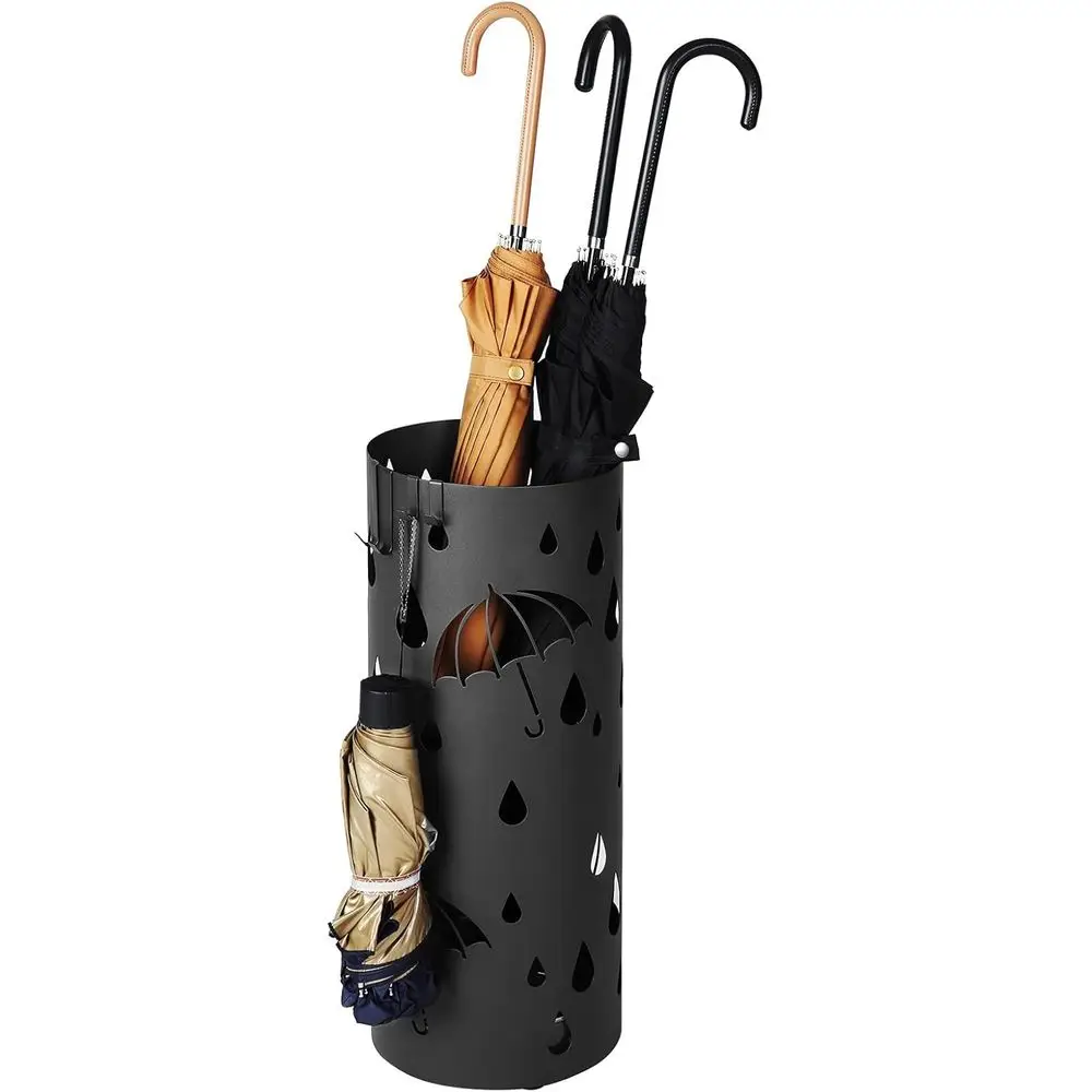 

Подставка для зонтов, металлическая, для прихожей, с поддоном для воды и 4 крючками, 6.7 x 6.7 x 16.1 дюймов, круглая, черная, ULUC02