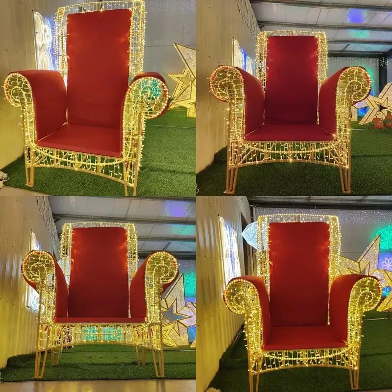 Custom Available 3D Light Emitting Diode Pattern Light Iron Frame 24v Decoration Interior Giant Christmas Chair