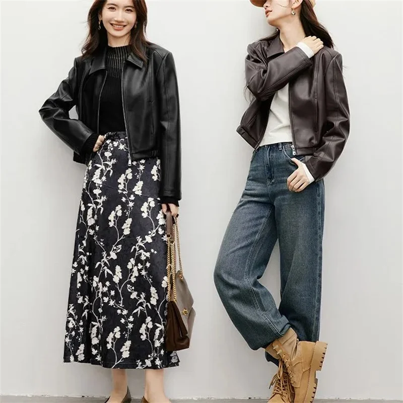 

Explosions Fashion PU Leather Jacket Women's 2025Spring Autumn New Fur Coat Ladies Short Overwear Temperament Locomotive Outcoat