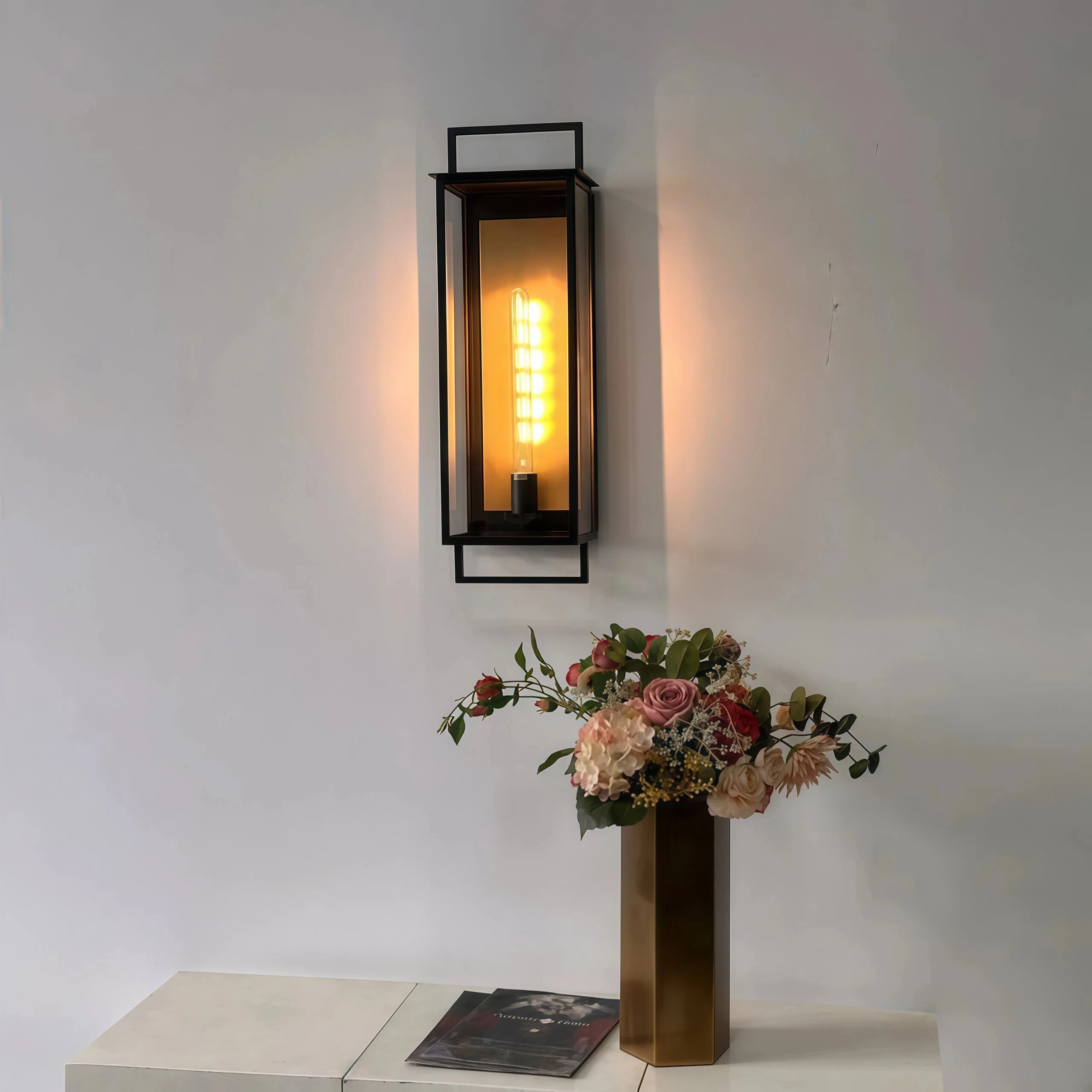 Modern luxury brass LED outdoor garden light, black glass Haller medium-sized wall lamp, wall-mounted