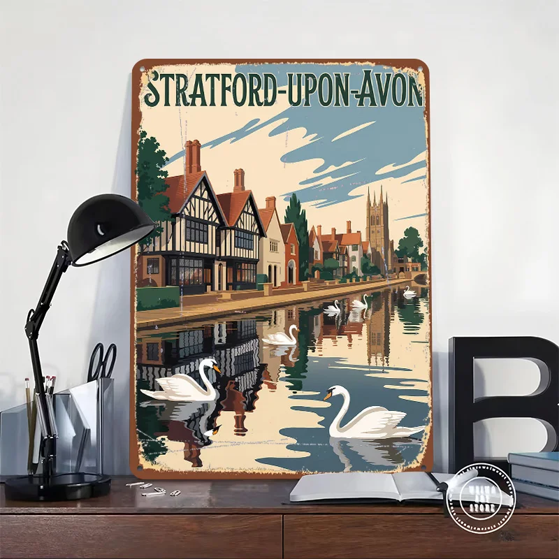 Stratford-upon-Avon Travel Printed Poster Customized Retro Wall Art Vintage Metal Tin Signs for Home Setup Decorations Wand Deko