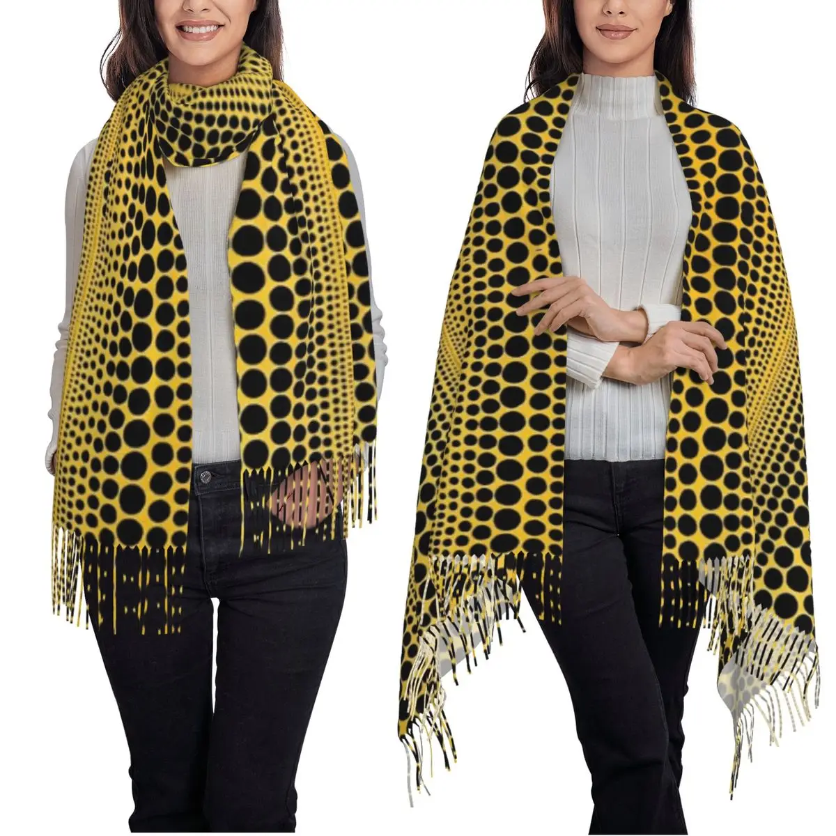 Yayoi Kusama اليقطين الفن التجريدي وشاح شرابة الأوشحة للنساء شالات دافئة لينة ويلتف كبير الخريف الشتاء شال التفاف