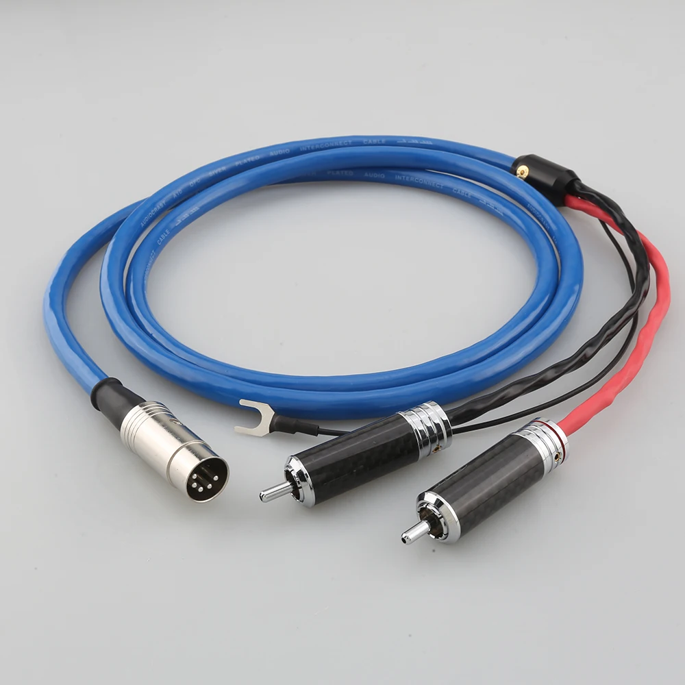 A10 Silver-Plated OFC Tonearm Cable, 5-Pin DIN to RCA Multi-Shielded Wire with U-Spade Ground for Hi-Fi Turntables