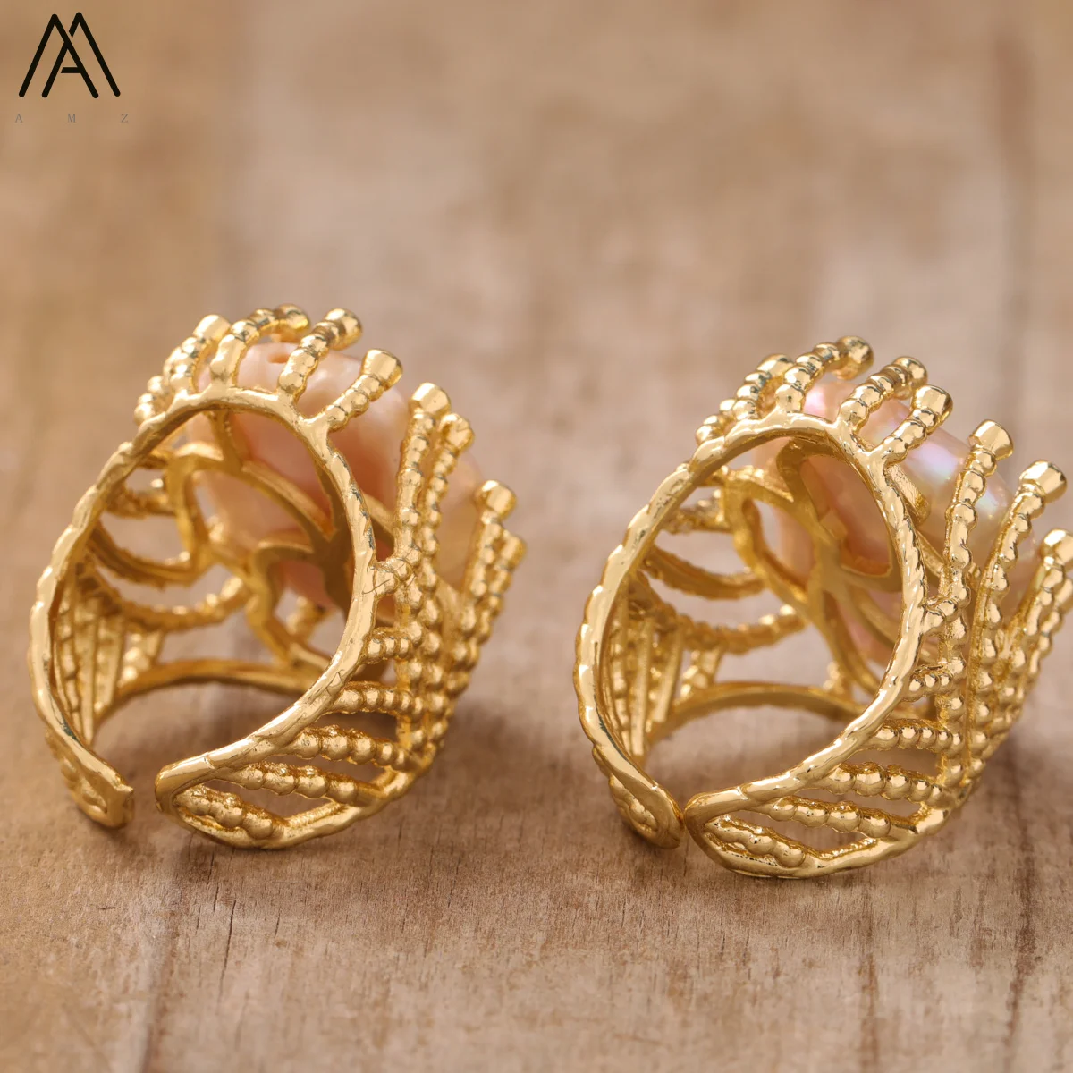 Verlobungsring mit natürlicher Perle, vergoldet, verstellbarer Ring, modisches Zirkonia-Set, exquisiter Schmuck, Geschenk, romantischer Damenring – Detail 5