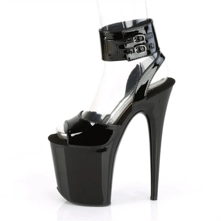 

23 Cm Extreme High Heel Platform Sandals Open Toe Ankle Strap Buckle Patent Leather Pole Dance Shoes for Men and Women