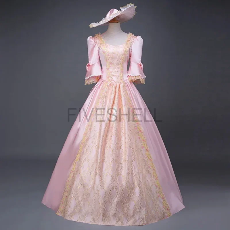 Medieval Dress for Women High Waist Half Sleeve Ball Gowns Princess Lace Patchwork Satin Dress Queen Renaissance Cosplay Costume