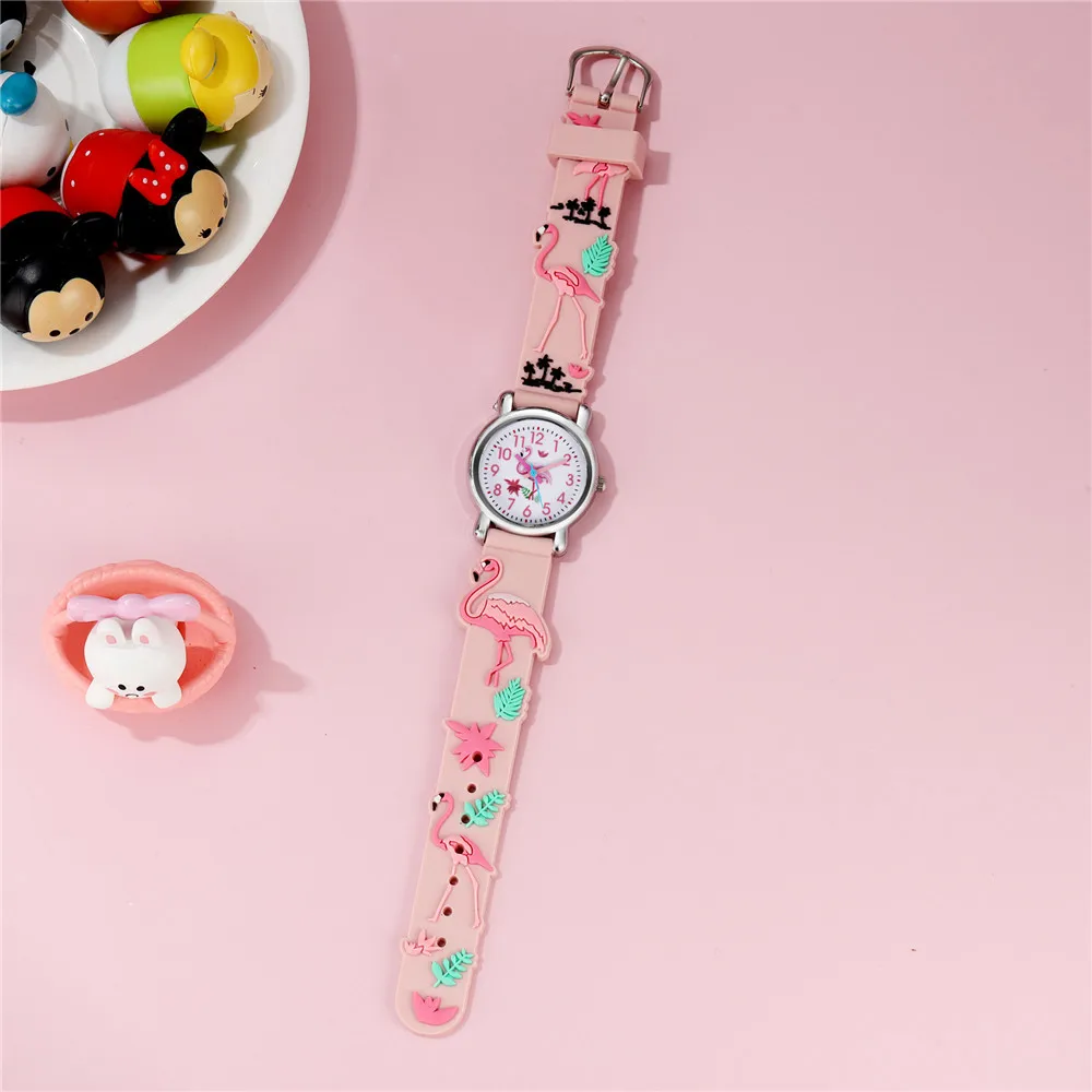 Cute Flamingo Pattern Children's Cartoon Watch Cute Candy Color Silicone Strap Waterproof Kids Quartz Watches