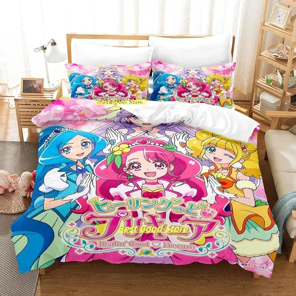 

2023 Pretty Cure Bedding Set Single Twin Full Queen King Size Bed Set Adult Kid Bedroom Duvetcover Sets Anime parure de lit Bed