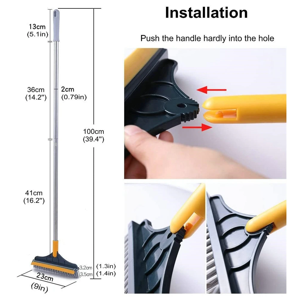 Household Cleaning Scrub Brush Floor Bathroom Cleaning Tools with Long Handle Silicone Scraper Toilet Brush for Glass Tile