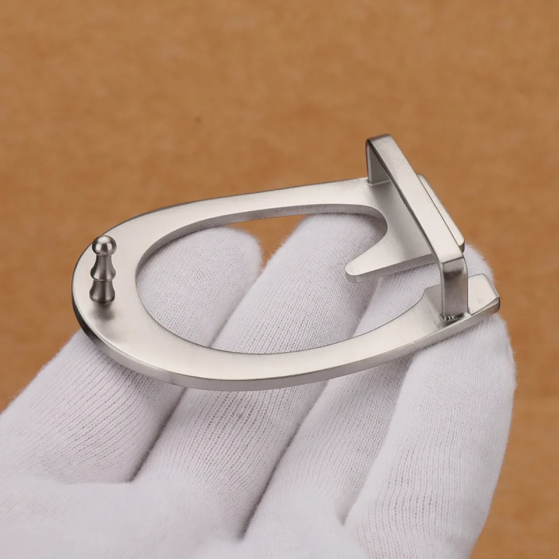 Luxury 4.0cm Stainless Steel Smooth Buckle Belt Clip, Minimalist G-Letter Inner-Thread, 3.8cm Brushed Finish