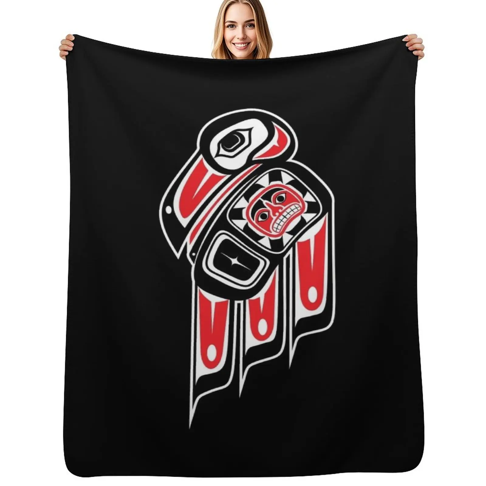 

Haida Raven Throw Blanket Travel Size Cozy Blanket for Plane Train