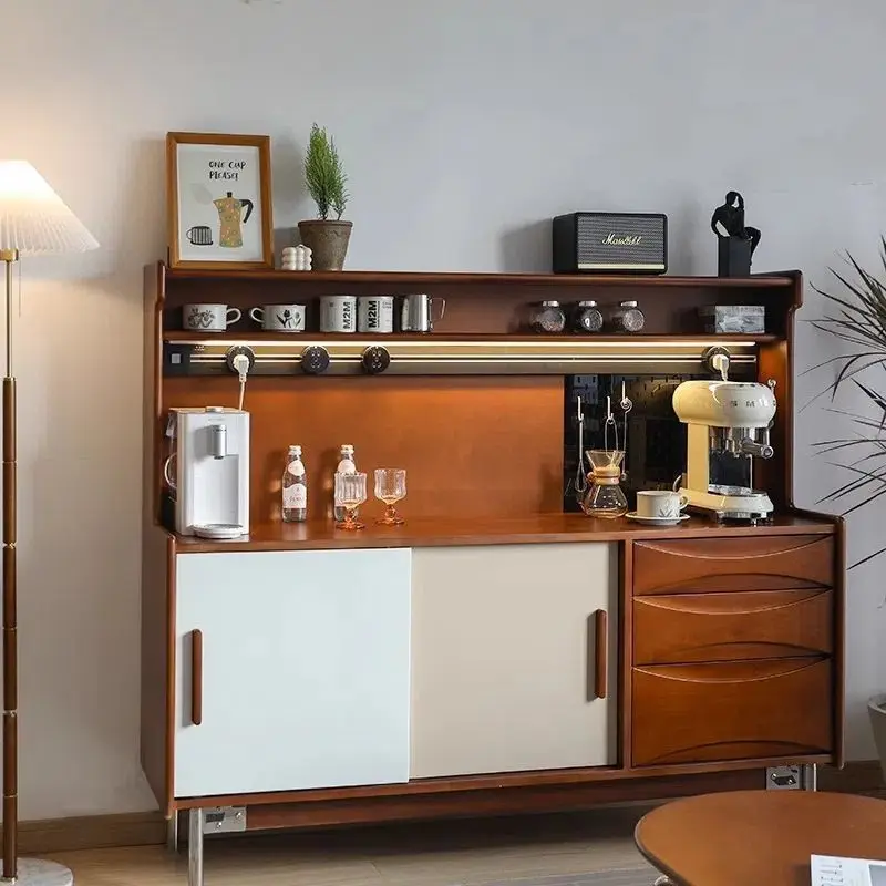 

Высокий шкаф для столовой из цельного дерева, бытовой, интегрированный у стены, гостиная, хранение, каменная плита, хранение вина