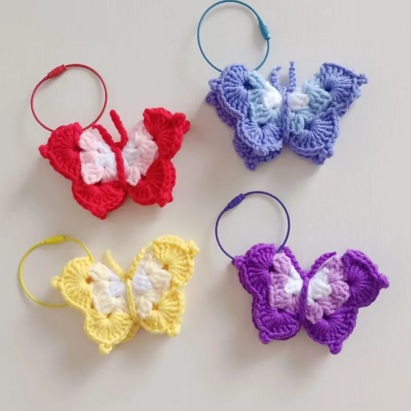 Finished Butterfly Bag Pendants  Yarn Crochet Handmade Keychain Keyring For Women Car Key Ring Handbag Charms Jewelry Gift