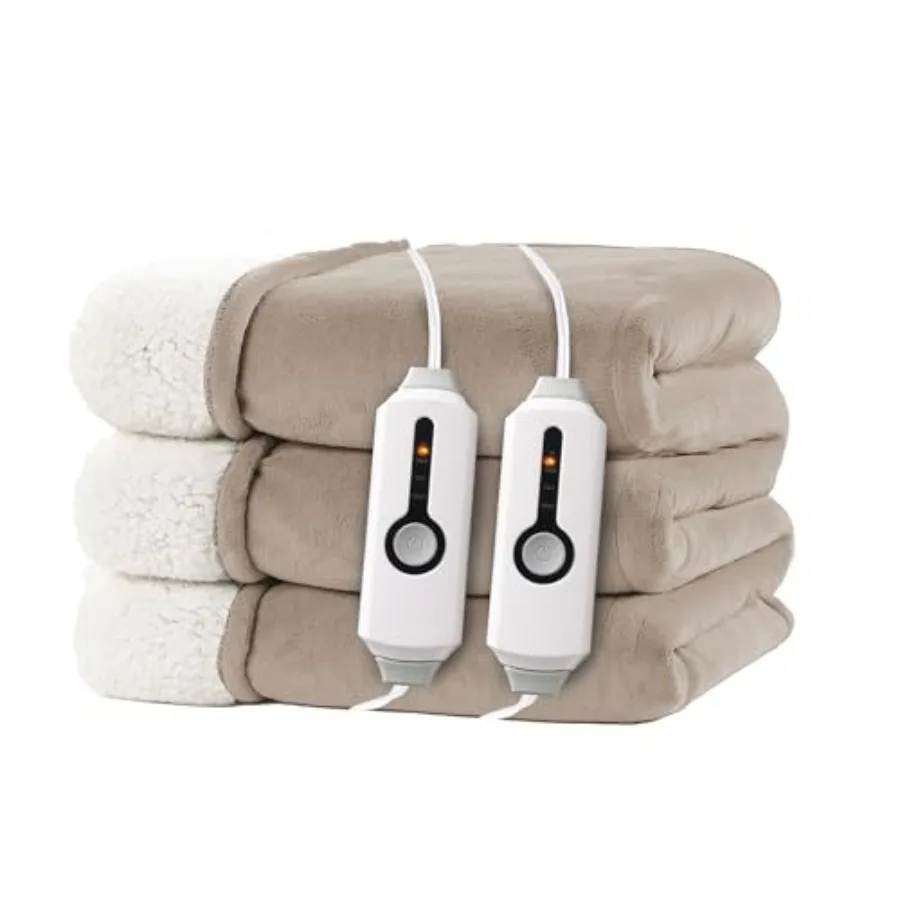 

Electric Heated Blanket King Size 90"x100" - Dual-Sided with Microplush and Sherpa Fabric 4 Heat Settings and 10 Hours Auto Off