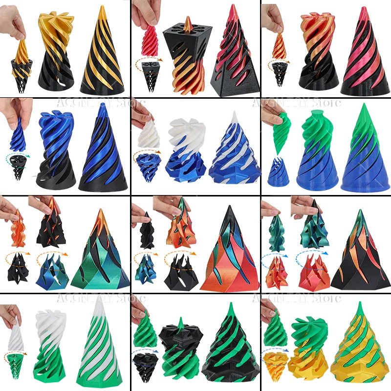

16 Styles 3D Printed Spiral Cone Impossible Pyramid Passthrough Fidget Toy Stress Relief Screw Toys