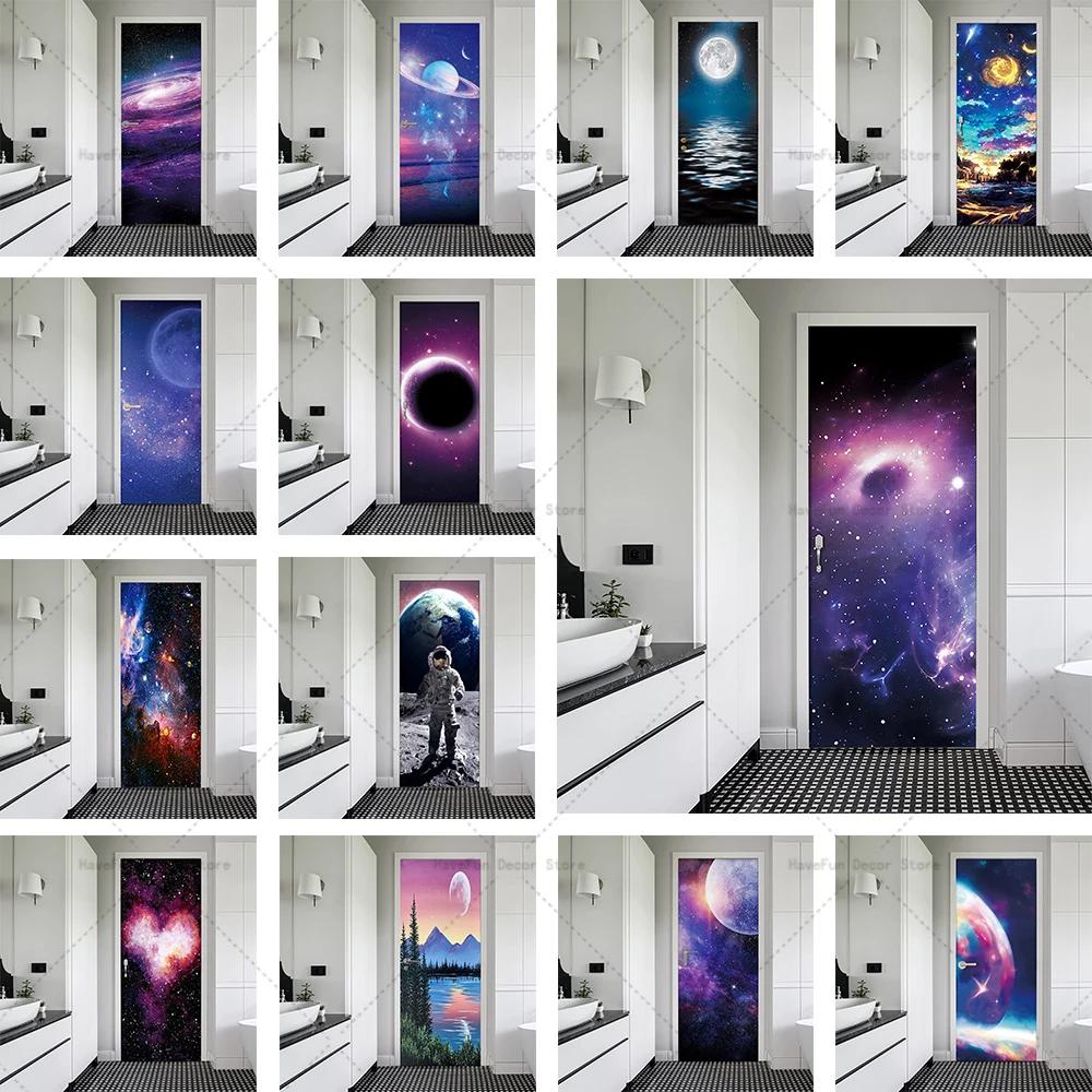 

Space Door Sticker Starry Sky Poster PVC Waterproof Self-adhesive Package Whole Door Bedroom Apartment Elevator Door Sticker