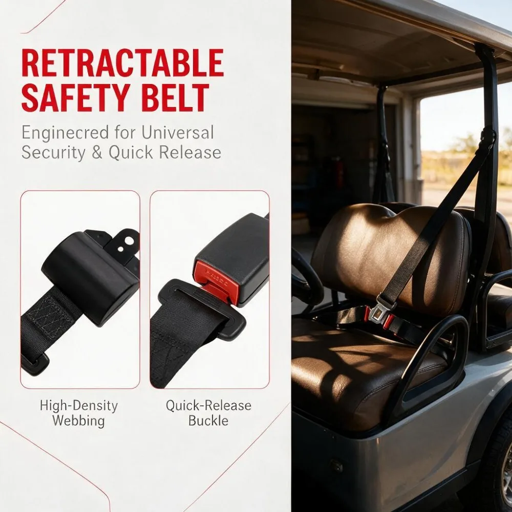 1 Set Universal 2-point Car Lap Belt Adjustable Lap Belt Retractable Seat Belt,for Club Car Go-kart Truck UTV,Forklift,Black Red