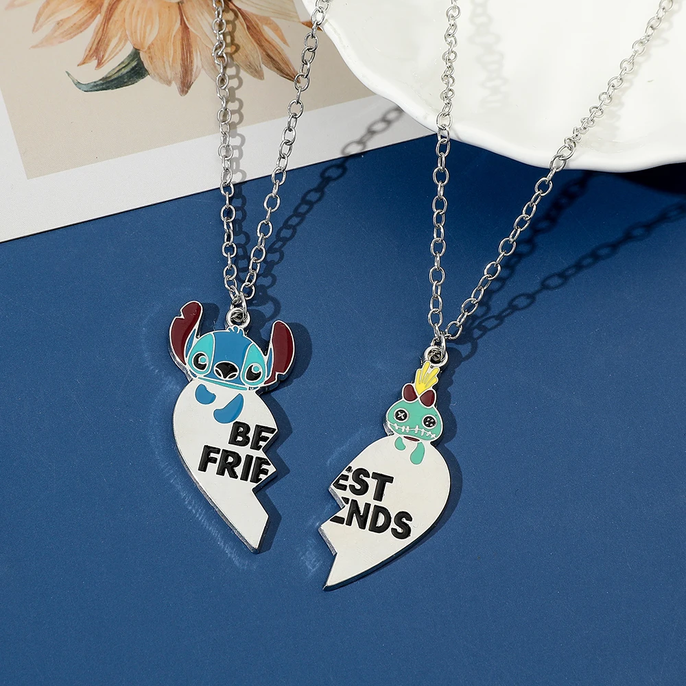 Stitch Love Double Necklace Bff Necklace for 2 Friend Kawaii Lilo and Stitch Heart Shaped Jewellery Accessories Gifts