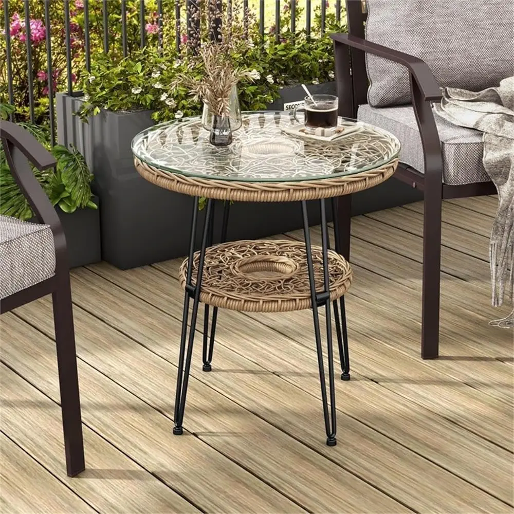 Rattan Round Outdoor Coffee Table in Natural