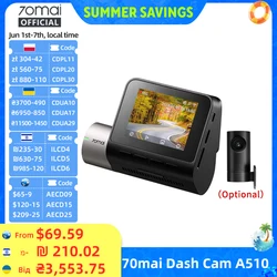 Global Version 70mai Dash Cam A510 1944P 3K Image HDR GPS ADAS 140FOV 24H Parking 4G Car DVR 70mai A510 Support Rear Cam
