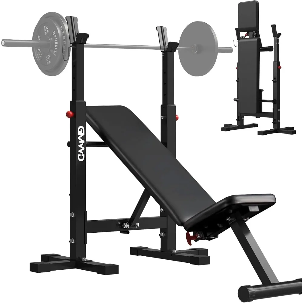 Bench Press Bench, Foldable 660LBS Weight Bench Set, Multi-Functional Chest Press Machine with Bar Holder, Flat Incline Bench