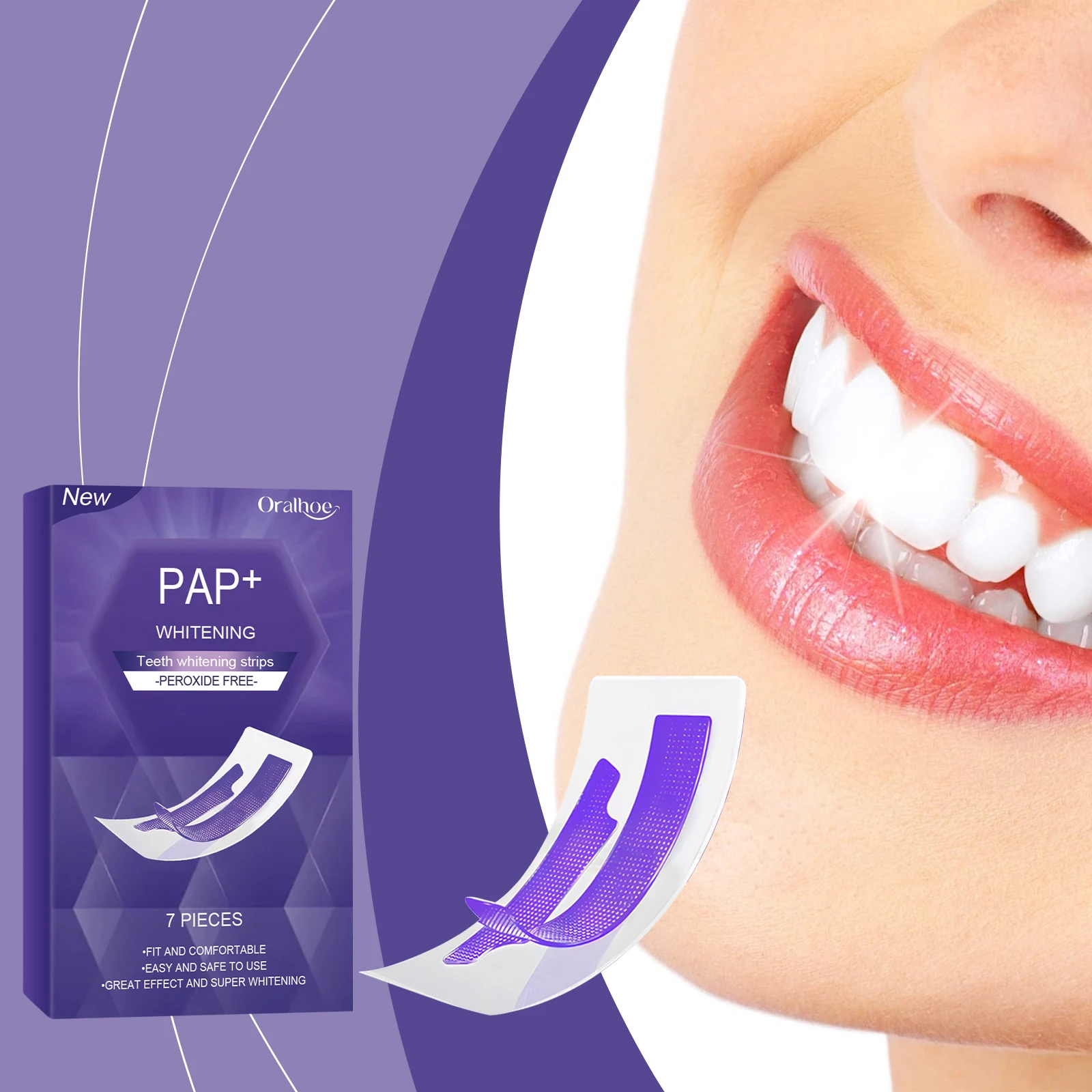 Purple Teeth Whitening Strips Bleaching Stains Remove Oral Whitening Supplies Tooth Stickers Remove Stains Care Stripes view 2
