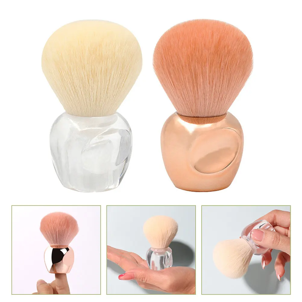2Pcs Nail Cleaning Brush with Rounded Handle for Nail Dust Removal and Loose Powder Blush Application Professional Makeup Tool