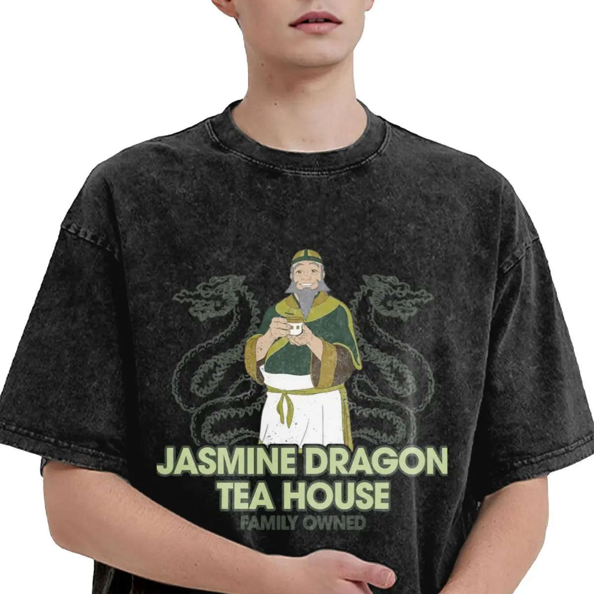 Avatar-The Last Airbender Iroh Tea House Washed T Shirt Streetwear Hip Hop Cool T-Shirts Tee Shirt for Men Women Oversize Summer