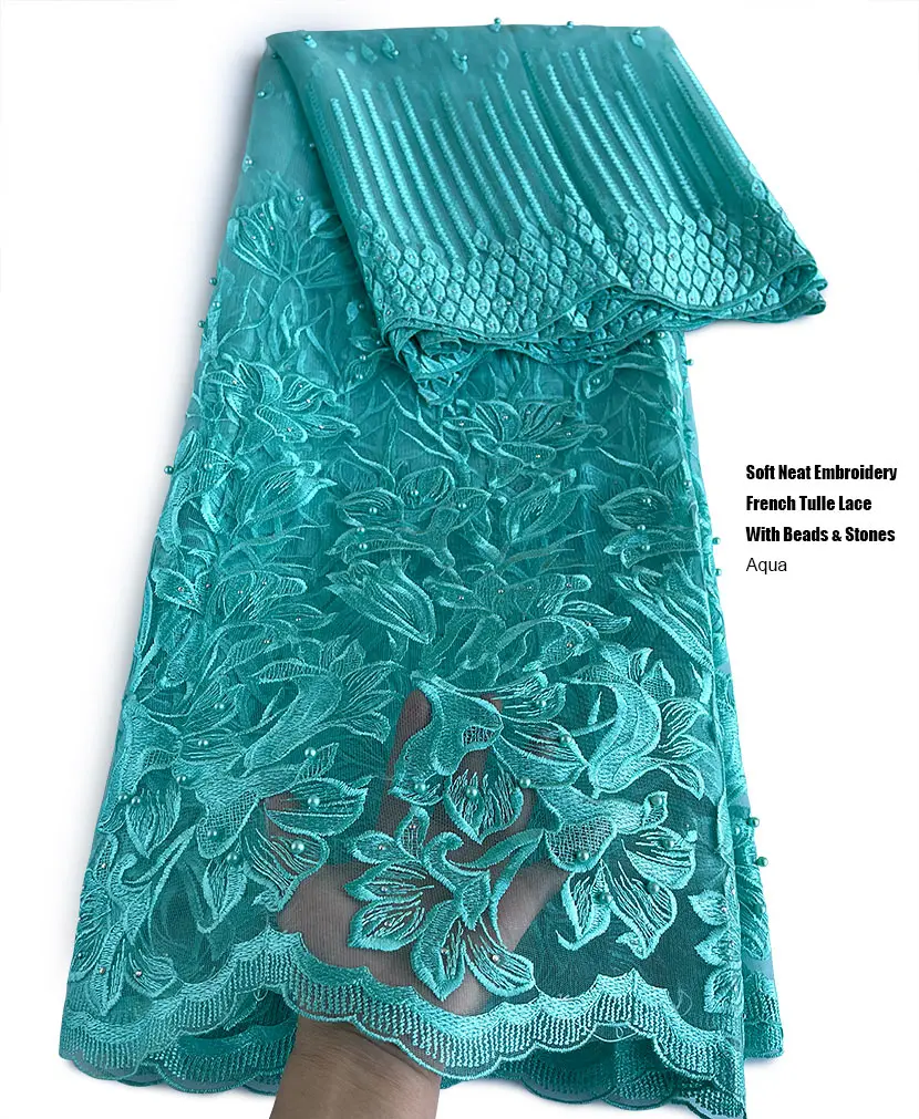Clearance African Embroidered Tulle French Lace Nigerian Mesh Fabric Sewing Fashion Garment Occasional Wear Events Dress