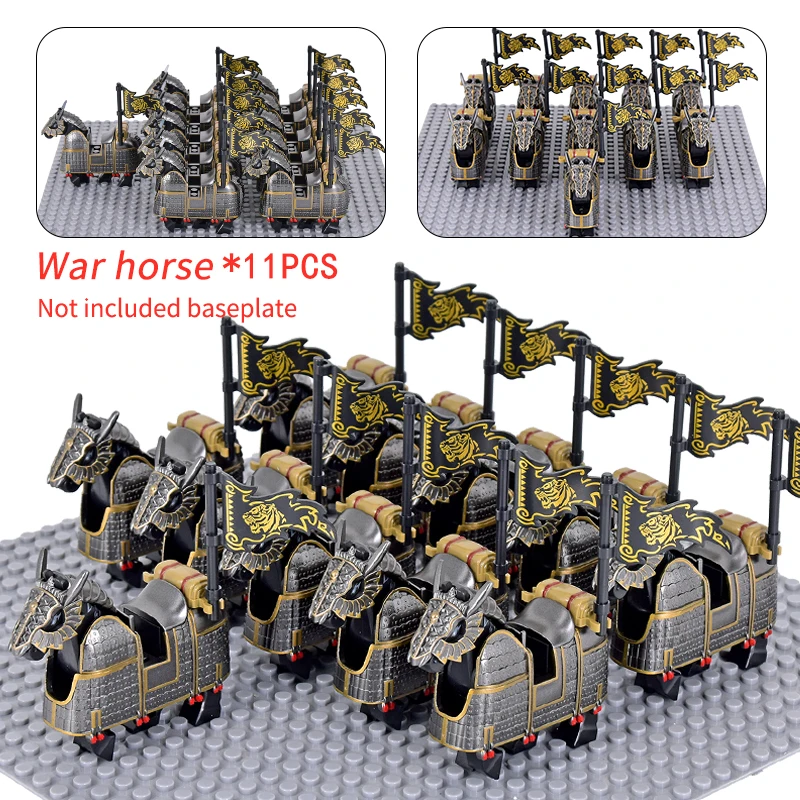 11pcs Military Medieval Courage Of The Three Kingdoms Soldiers War Horse Weapon Brick Mini action figure Building Blocks Toys