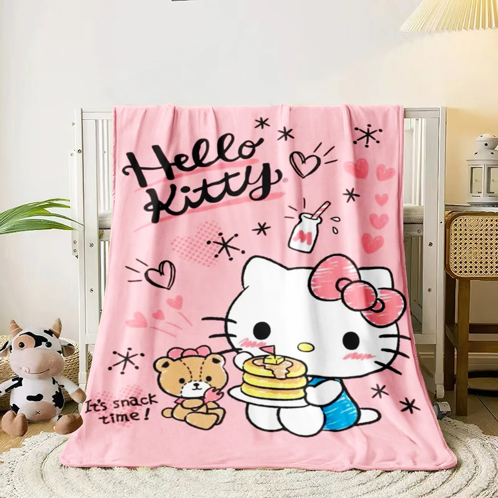 Hello Kitty Cartoon printed flannel thin blanket. Four seasons blanket. for sofa, beds, living room, travel picnic blanket gifts