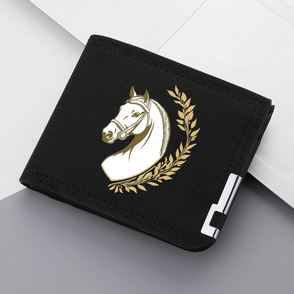 Portable Student Coin Wallet, White Horse Pattern Zipper Wallet, Double-folding Wallet, Multi-functional Cartoon Short Wallet