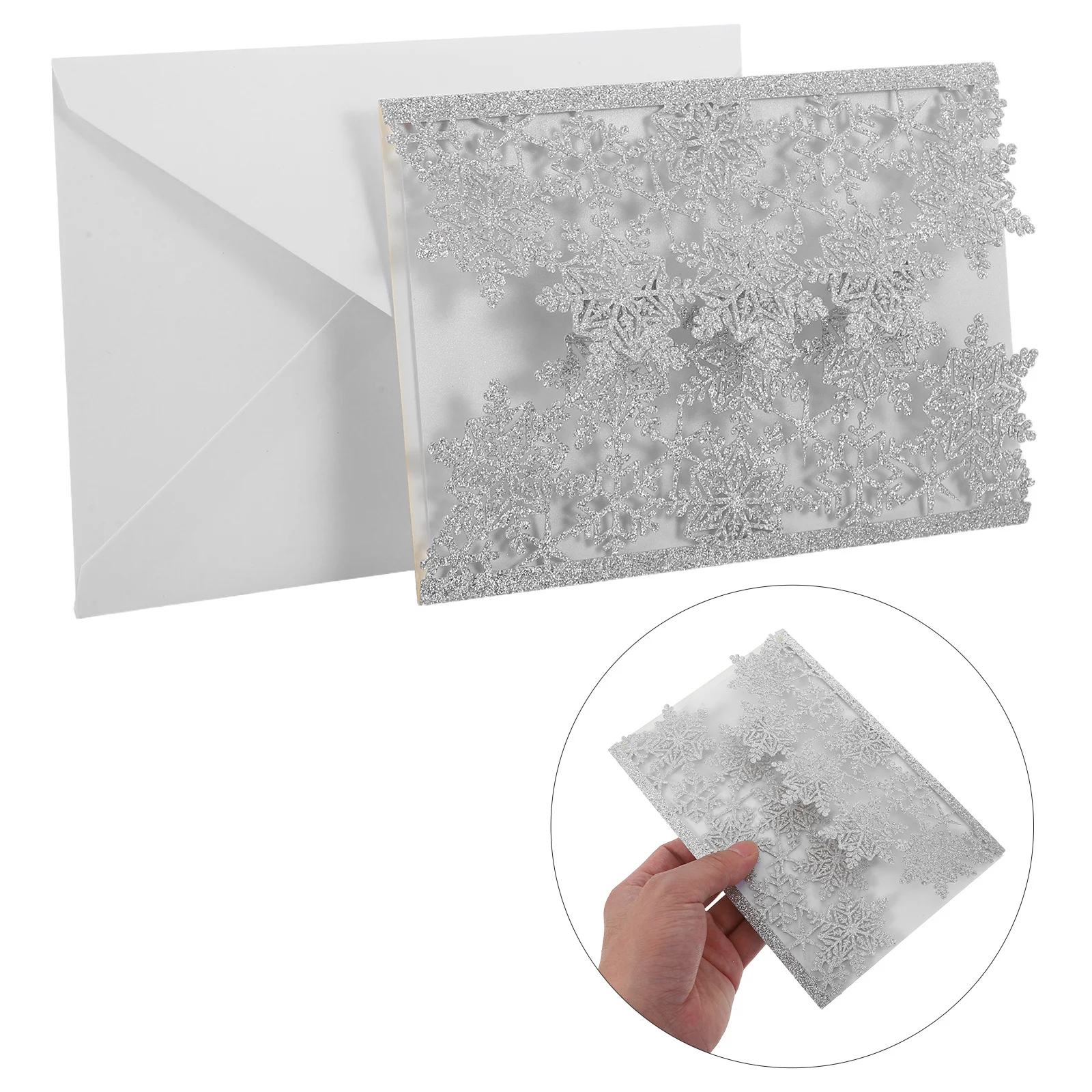 

10Sets Wedding Invitation Card Sets Laser Cut Snowflake Design Glitter Silver Material Versatile Theme Compatibility