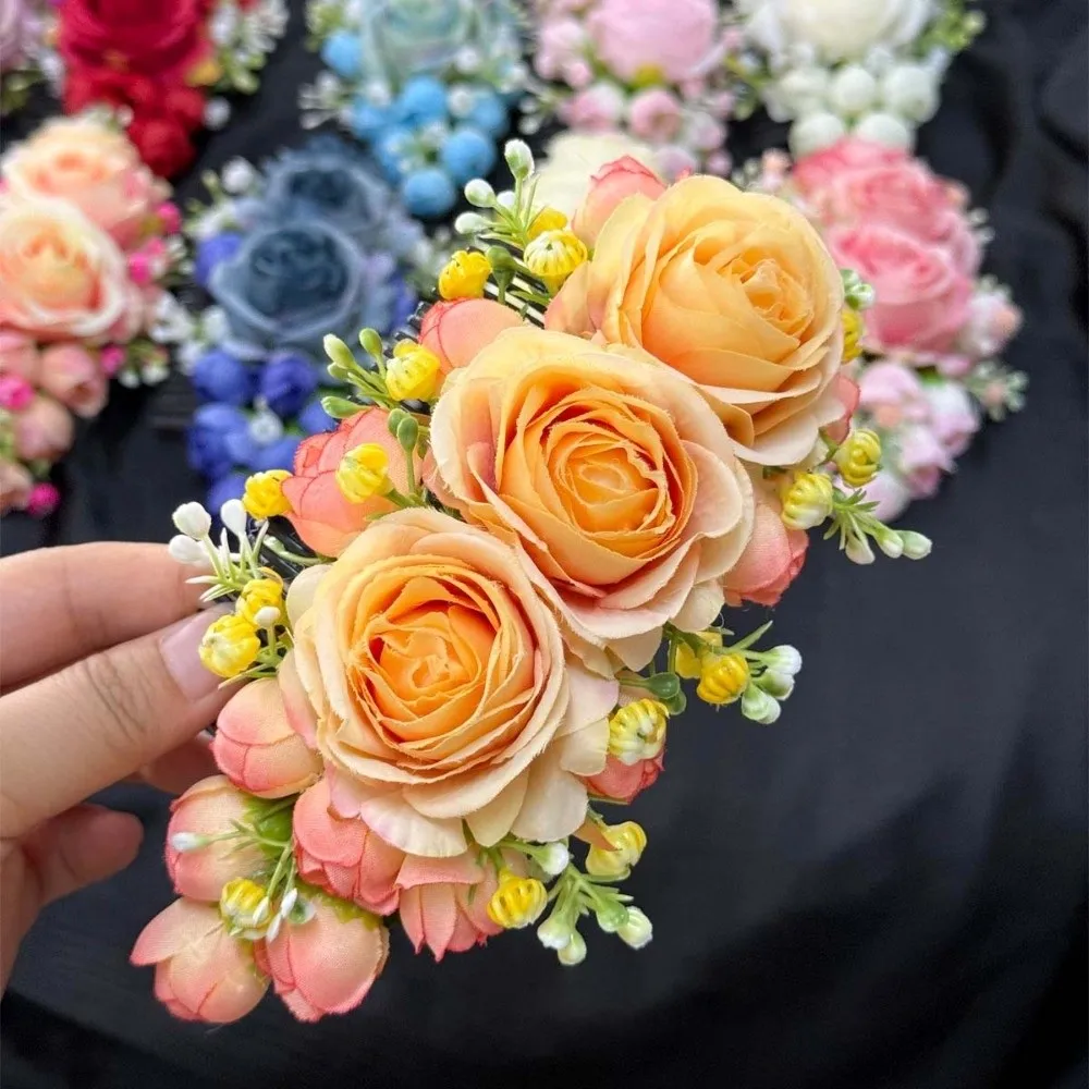 

Handmade Sweet Flowers Hairpin Thai Style Rose Rose Hair Comb Floral Headwear Cloth Chignon Hair Clips Water Splashing Festival