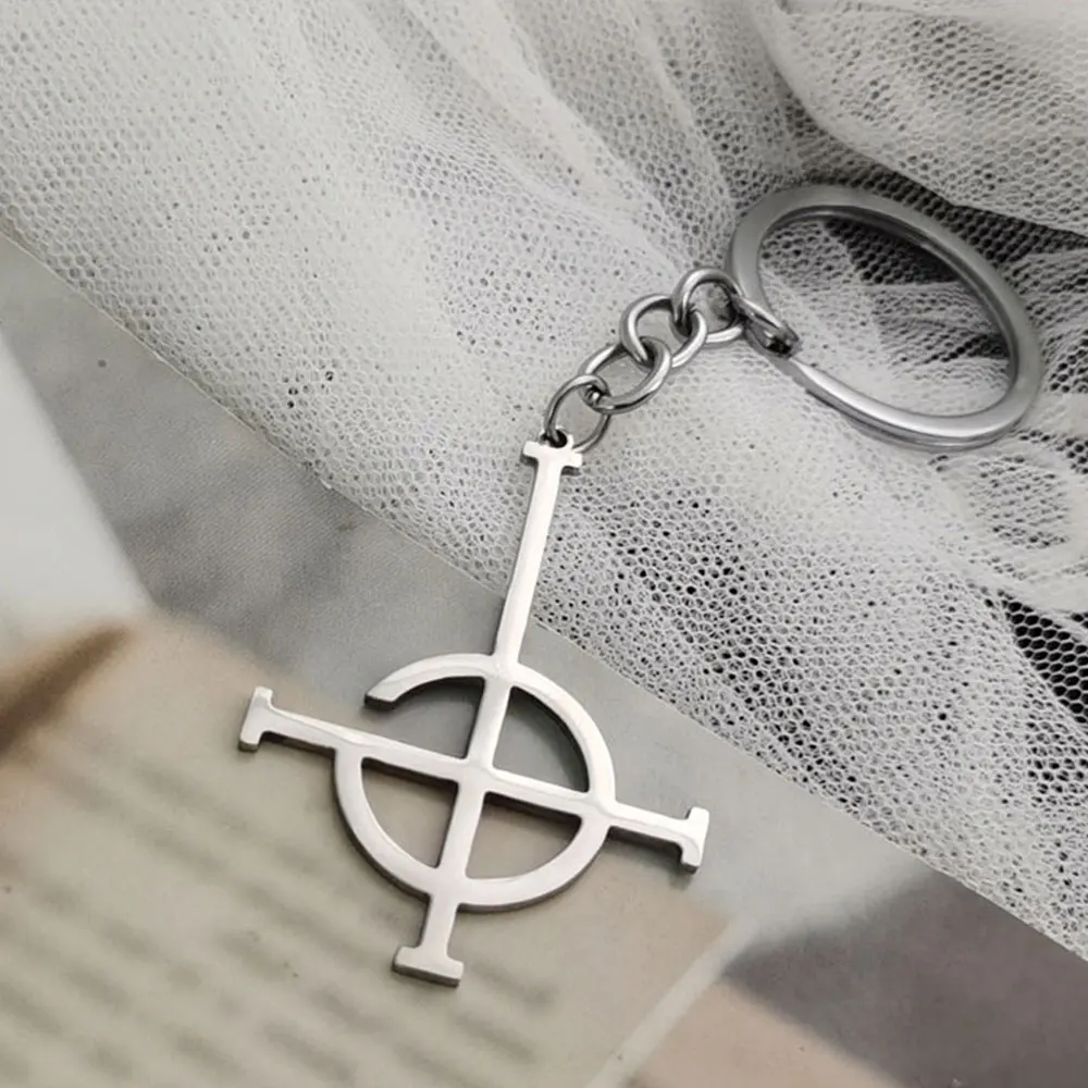 YILUOCD Stainless Steel Ghost Band Mask Keychains Emeritus Ghost BC Nameless Ghoul Symbol Keychain Geometric Jewelry