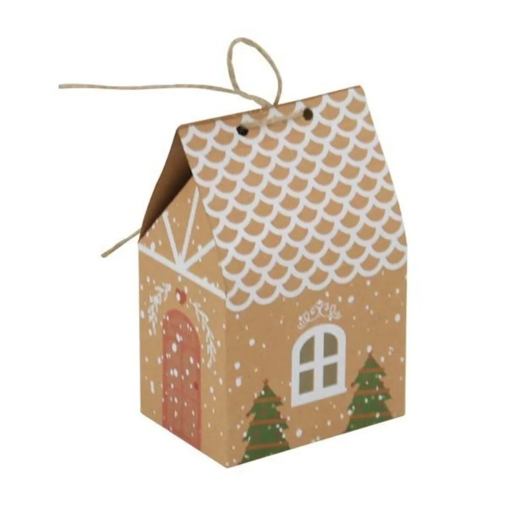 

25/50/100pcs New Christmas Candy Packing Box House-shaped Kraft Paper Cookie Storage Bag Twine Closure Present Bag Holiday Decor