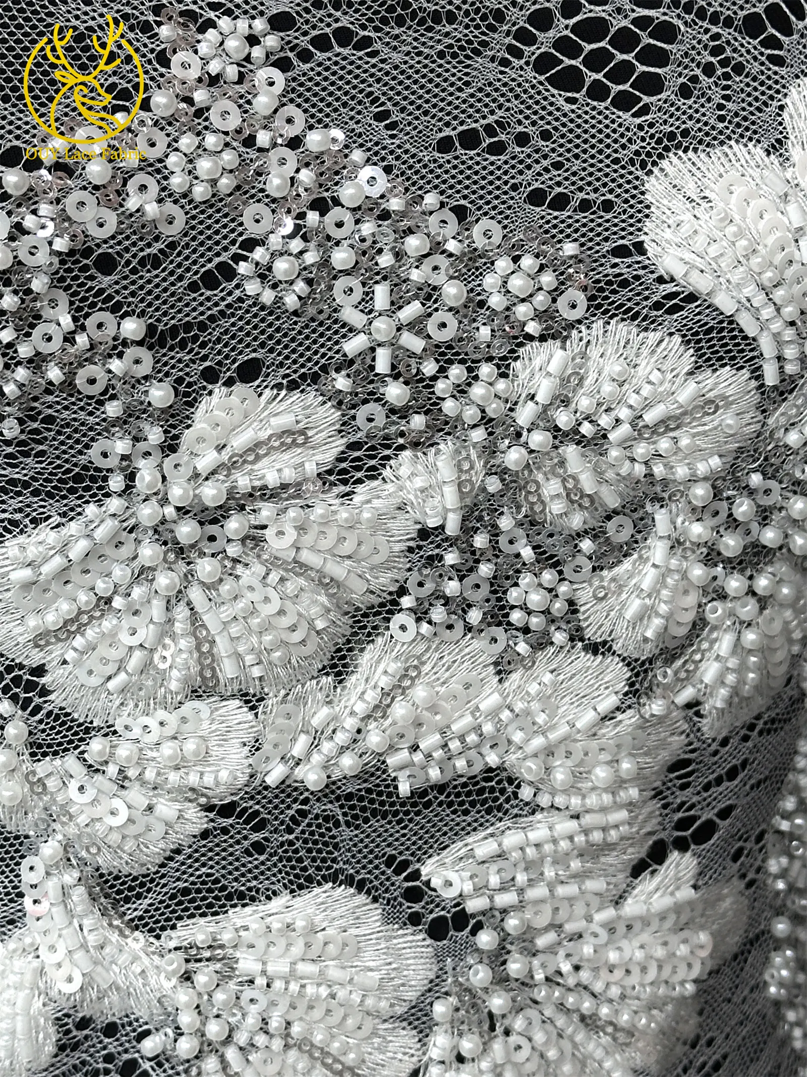 2026 Afrikanischer Bräutigam Bestickter Spitzenstoff Hochwertige Französische Pailletten-Spitze 5 Yards Marineblau Perlenbesetzter Spitzenstoff für Party-Hochzeitskleider – Detail 8