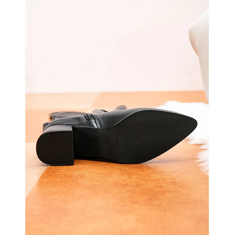 

Зимние женские сапоги выше колена на квадратном каблуке, модные женские длинные эластичные сапоги с острым носком, большие размеры 42, новинка