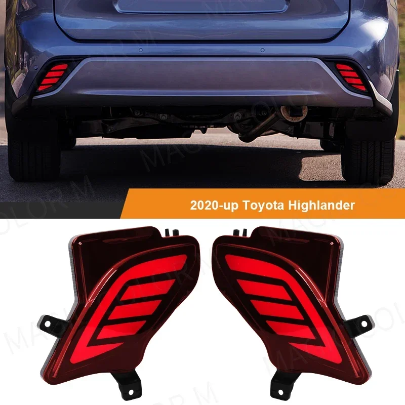 

LED Rear Bumper Reflector Car Accessories For Toyota Highlander 2020 2021 2022 Dynamic Turn Signal Light Brake Warning Fog Lamp