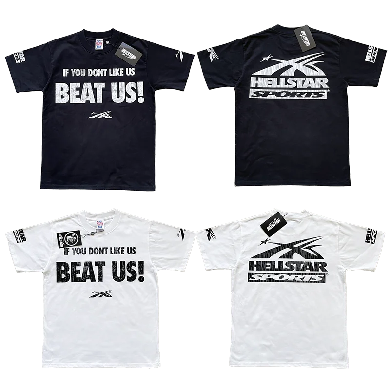 Hellstar Studios Tee Crack Letter Print Casual Short Sleeve T-Shirt Pure Cotton Breathable Youth Popular round Neck Top