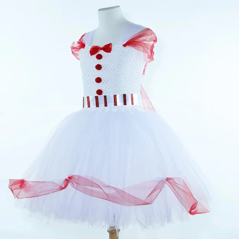 Elegant Red-and-White Tulle Tutu Skirt Set for Girls,Kids' Ballet Tutu Dress for Christmas and New Year,Fairy Tale Themed Dress