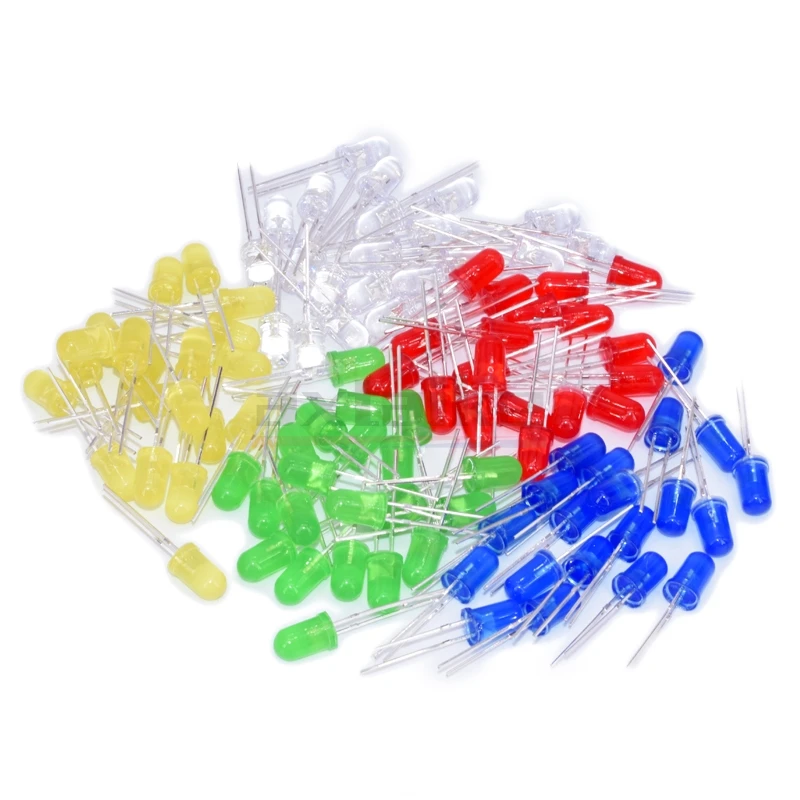 100 STKS 3mm 5mm LED Diode Diverse Kit Wit Groen Rood Blauw Geel Oranje Roze Paars Warm wit DIY Light Emitting Diode F3 F5